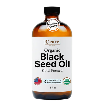Black Seed Oil Organic Cold Pressed Unrefined Glass Bottle | USDA Certified Organic Black Cumin Seed Oil | High Thymoquinone Omega 3 6 9 | For Immune Support, Joints, Digestion, Hair & Skin | 8 Fl oz