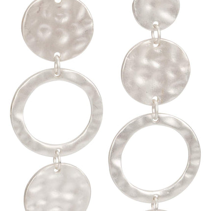 SPUNKYsoul Handmade Matte Textured 5 Circle Earrings or Women (Silver)