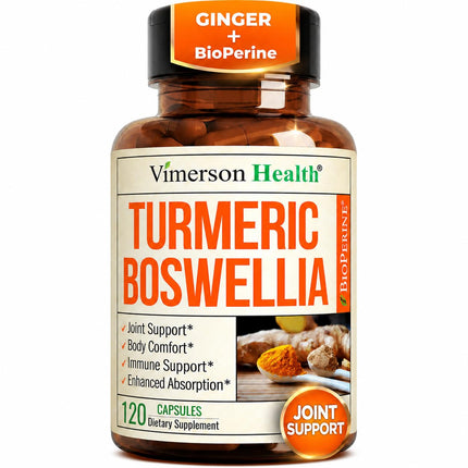 Boswellia Serrata Turmeric Curcumin Supplement: Organic Tumeric, Boswellia Extract, Ginger & BioPerine for Max Absorption – Inflammation & Joint Supplements for Men & Women – Non-GMO – 120 Capsules