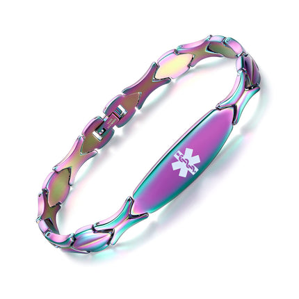 LinnaLove Fashion Shiny medical alert bracelet with Free Engraving Stainless steel Medical id bracelet for Women (MIXED, Inches, 7.50)