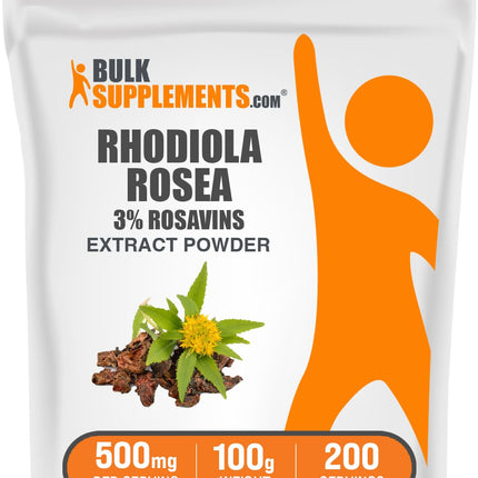 BulkSupplements.com Rhodiola Rosea Extract - 3% Rosavin, Rhodiola Extract - Rhodiola Root Extract, Rhodiola Supplement - Vegan & Gluten Free, 500mg per Serving, 100g (3.5 oz) (Pack of 1)