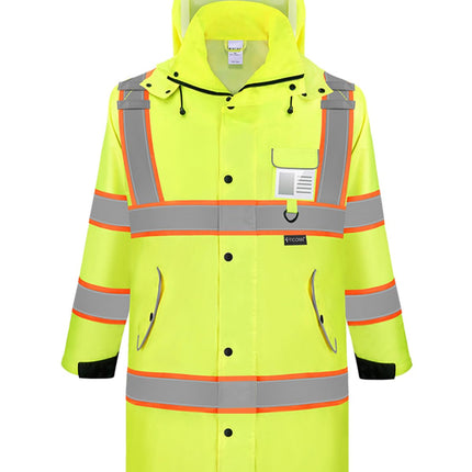 TICONN Reflective Rain Coat, Waterproof Hi Vis Safety Rain Jacket, Heavy Duty ANSI Class 3 High Visibility Trench Coat (L)
