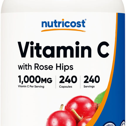 Nutricost Vitamin C with Rose HIPS 1025mg, 240 Capsules - Vitamin C 1,000mg, Rose HIPS 25mg, Premium, Non-GMO, Gluten Free Supplement