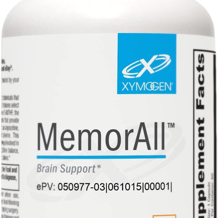 XYMOGEN MemorAll - Brain & Memory Support - Ginkgo Biloba, Bacopa, and B Vitamins - Gluten-Free, Dairy-Free & Non-GMO - 60 Capsules