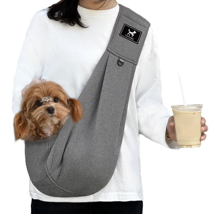 PAWPUBBY Dog Sling Carrier for Small Dogs Cats up to 15 lbs - Hands Free Puppy Carrier Bag (Plus Size L) - Ergonomic Padded Shoulder Strap & Safety Hook Based on Owner's Bust Length, Dark Gray