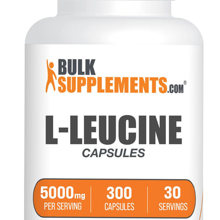 BulkSupplements.com L-Leucine Capsules - Leucine Supplements, Leucine Amino Acid, BCAA Supplements, Leucine 5000mg - Gluten Free, 10 Capsules per Serving - 30-Day Supply, 300 Capsules