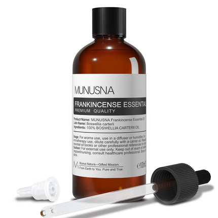 MUNUSNA Frankincense Essential Oil 100ML,100% Pure Natural Frankincense Oils Premium Grade Aromatherapy Oil for Hair, Face, Skin, Body Care, Diffuser, Massage, Soap and Candle Making