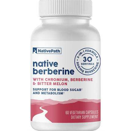 NativePath Berberine HCl 500mg with Chromium & Bitter Melon Extract - Blood Sugar & Metabolic Support Supplement - 60 Capsules