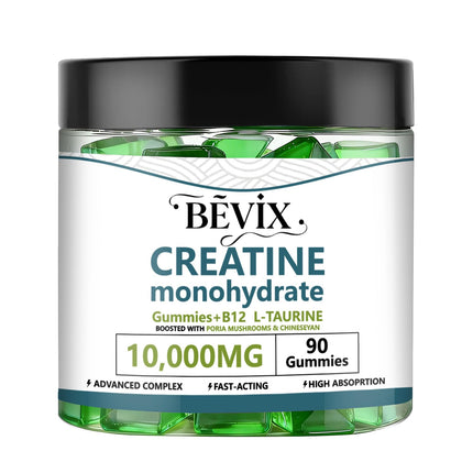 BEVIX Creatine Gummies, Potent creatine monohydrate Gummies,for Energy Boost, Increase Strength and Build Muscle,withL-Taurine, B12 Gluten-Free, Sugar Free,90Count