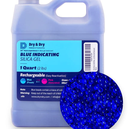 Dry & Dry [2 LBS] Blue Indicating Silica Gel Beads Desiccants (Industry Standard 3-5 mm) - Reusable Desiccant Beads Silica Beads(Blue to Pink) Moisture Absorbers