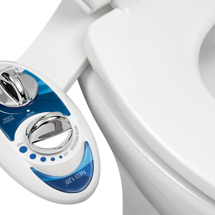 LUXE Bidet NEO 120 - Single Nozzle, Self-Cleaning, Non-Electric Bidet Attachment for Toilet Seat, Adjustable Water Pressure, Rear Wash (Blue)