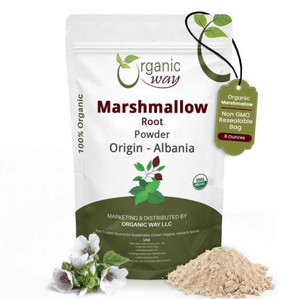 Organic Way Marshmallow Root Powder (Althaea officinalis) - Herbal Tea | European Wild-Harvest | Organic & Kosher Certified | Non GMO & Gluten Free | USDA Certified | Origin - Albania (1/2LBS / 8Oz)