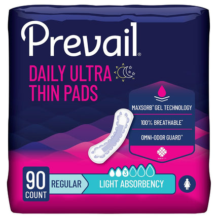 Prevail Proven - Prevail Incontinence Bladder Control Pads - Bladder Leak Pads - Light Absorbency, Regular, 90 Count (3 Packs of 30)