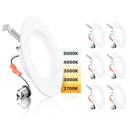 Ensenior 5/6 Inch 5CCT LED Can Lights 6 Pack, Retrofit Led Recessed Lighting, Baffle Trim, Dimmable, 9W=110W, 1000LM, 2700K/3000K/3500K/4000K/5000K Selectable, IC Rated - ETL & FCC