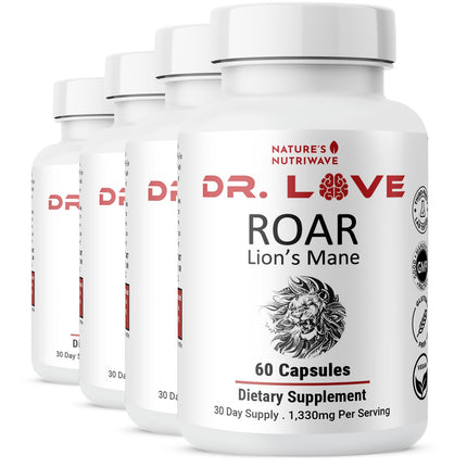 Nature’s NutriWave Dr. Love Roar Lion’s Mane Mushroom Supplement – Plant-Based Formula with Cordyceps, Reishi & Shiitake – Vegan, Gluten-Free, GMP Certified, Made in USA – 60 Capsules, 4 Month Supply