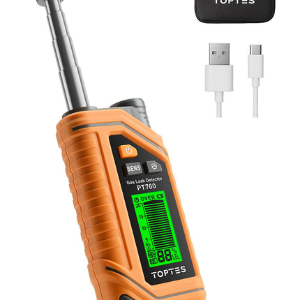 TopTes PT760 Rechargeable Natural Gas Detector, Gas Leak Detector with 12-inch Extendable Probe,%LEL Propane Leak Detection with Built-in Flashlight for Methane, Butane and More for Home, RV