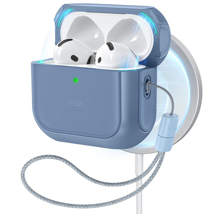 ESR for AirPods 4 Case, Compatible with AirPods 4th Generation Case (2024) (USB-C), Compatible with MagSafe, Drop Protection Cover with Lanyard, Magnetic Lid Lock, Orbit Hybrid Series, Dark Blue