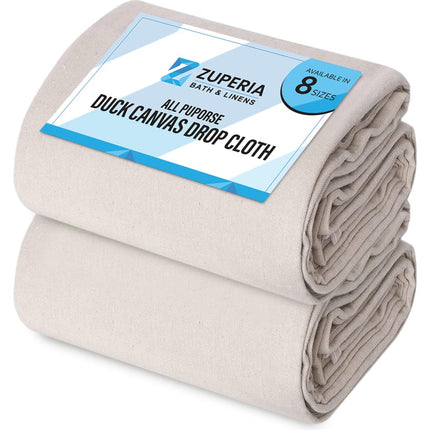 ZUPERIA Canvas Drop Cloth (Size 4 x 15 Feet - Pack of 2) - Pure Cotton Painters Drop Cloth for Painting, Furniture & Floor Protection - All Purpose Thick Canvas tarp with Double Stitched Edges