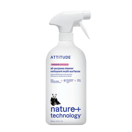 ATTITUDE All Purpose Cleaner Spray, EWG Verified, Vegan, Made with 94% Plant-Based Ingredients, Streak-Free for Kitchen, Bathroom, Glass & More, Unscented, 27.1 Fl Oz