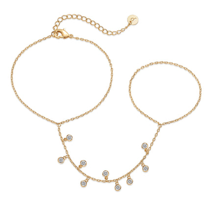 PAVOI CZ Dainty Hand Chain, 14K Gold Plated, Yellow Gold