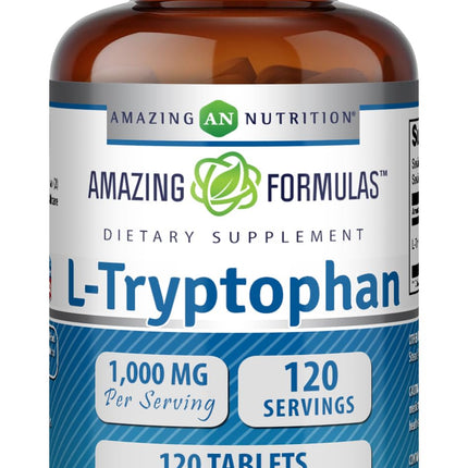 Amazing Formulas L-Tryptophan 1000mg Tablets Supplement | Non-GMO | Gluten Free | Made in USA (120 Count)
