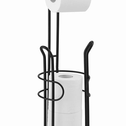 SunnyPoint Freestanding Toilet Paper Holder with Storage – Holds 3 Spare Rolls, Heavy-Duty Steel, Black Finish, Easy Assembly, Space-Saving Bathroom Organizer