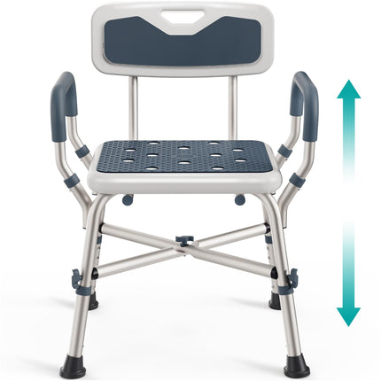 PELEGON Shower Chair for Elderly and Disabled (450lb) with Padded Armrests and Back, Adjustable Height Shower Seat, Heavy Duty Shower Chairs for Inside Shower, Handicap - Blue