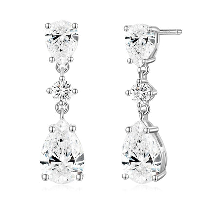 EAMTI Wedding Earrings for Brides Dangle Cubic Zirconia Pear Cut 925 Sterling Silver Post Engagement Earrings for Women
