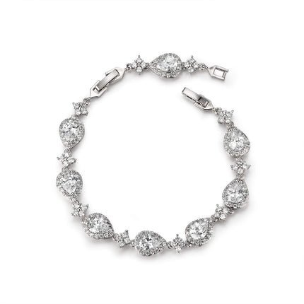 SWEETV Wedding Teardrop Bracelets for Brides Bridesmaids, Crystal Cubic Zirconia Bridal Bracelets for Women Prom, Silver