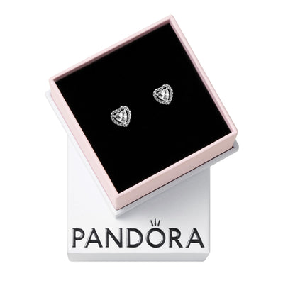 PANDORA Elevated Heart Stud Earrings - Timeless Earrings for Women - Gift for Her - Made with Sterling Silver & Cubic Zirconia - With Gift Box