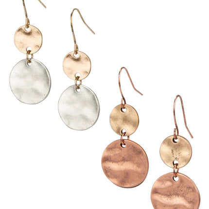 SPUNKYsoul Tribal Boho Dangle Earrings, Handmade Mixed Metal Drop Style (Sienna 2 Pack)