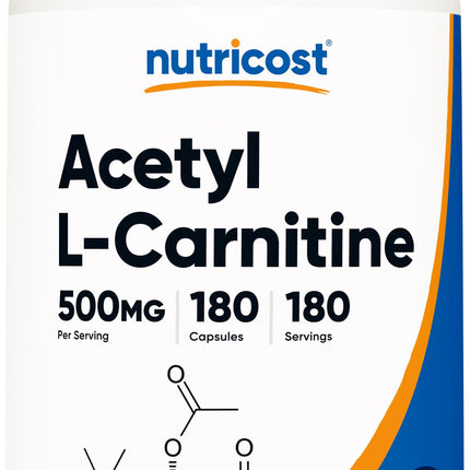 Nutricost Acetyl L-Carnitine (ALCAR) 500mg, 180 Capsules, 180 Servings - Non-GMO and Gluten Free, 1 Capsule per Serving