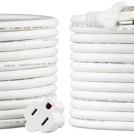 Amazon Basics Extension Cord, 13 Amps, 125V, 20 Foot, White, 2-Pack
