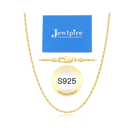 Jewlpire 14K Gold Plated Chain Necklace for Women, 2MM Rope Chains 14K Gold Plated Chain for Women Sturdy & Comfortable Womens Chains Necklace, 20 Inch