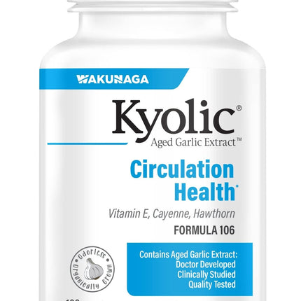 Kyolic Aged Garlic Extract Formula 106 - Circulation Health Support - Cardiovascular & Circulation Supplement - 100 Capsules (50 Servings)