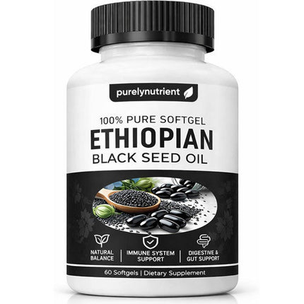 PURELYNUTRIENT Ethiopian Black Seed Oil Capsules 4.64% Thymoquinone – Purely Nutrient Organic Cold Pressed Black Cumin Seed Oil Softgels, Non-GMO, Gluten-Free, 60 Softgels