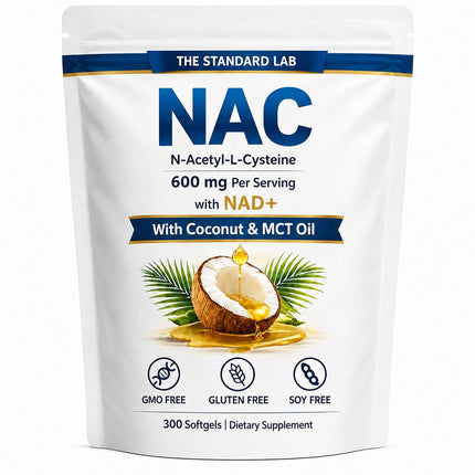 The standard lab NAC 600 mg Daily Formula, NAD & Coconut Oil, 300 Count
