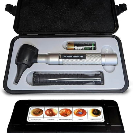 4th Generation Doctor Mom LED Pocket Pro Otoscope with Both Adult and Pediatric Disposable Specula Tips, Battery, and Protective Hard Plastic Case