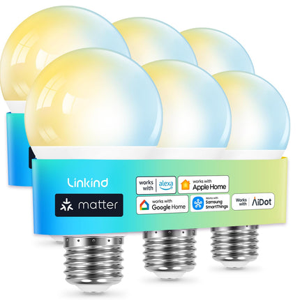 Linkind Matter Smart Light Bulbs, Work with Apple Home, Alexa, Google Home
