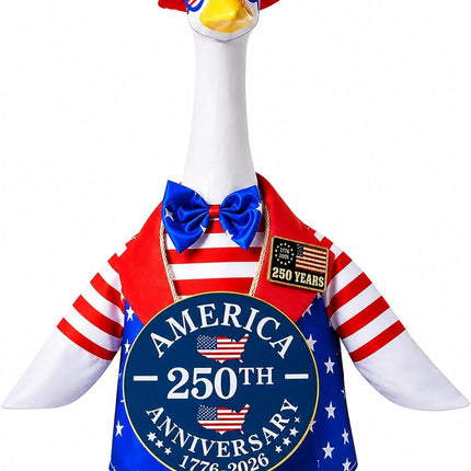 Porch Goose Outfit for 4th of July, America 250 Patriotic Goose Clothes for 23 Inch Lawn, Independence Day Porch Decor with Hat & Glasses, America 250th Anniversary Goose Outfit, 1776–2026 Sign & Pin