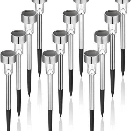 GIGALUMI Solar Lights Outdoor Waterproof, 12 Pack, Stainless Steel LED Solar Garden Lights for Patio, Lawn, Yard and Landscape, Cold White