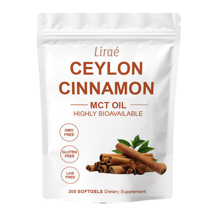 LIRAE Ceylon Cinnamon SoftGels with MCT Oil, Highly Bioavailable Herbal Extract, Non-GMO, Gluten Free - 300 Softgels (1)