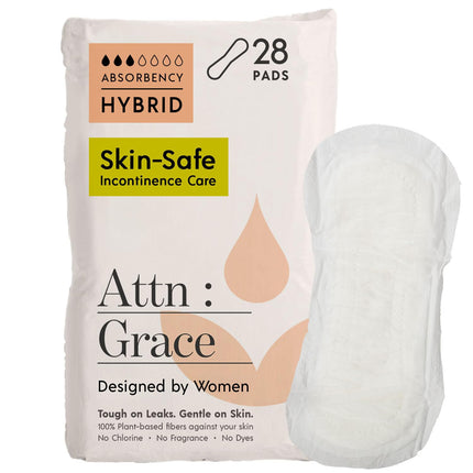 Attn: Grace Hybrid Incontinence Pads for Women, 28-Pack - Plant-Based, High Absorbency, Breathable - Incontinence Pads for Light Bladder Leaks & Sensitive Skin