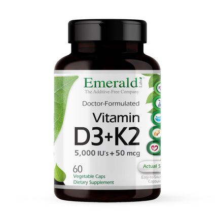 EMERALD LABS Vitamin D3+K2 - Vitamin D & VitalDelta MK-7 for Bone Health & Heart Support* - Vegetarian, Gluten-Free, Clinical Potency - 60 Vegetable Capsules