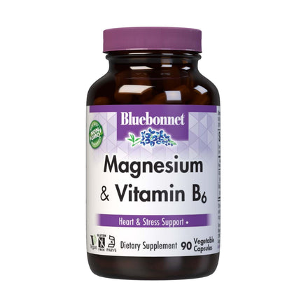 Bluebonnet Nutrition Magnesium & B6 – 400 mg Magnesium Oxide & Aspartate with Vitamin B6 25 mg – Heart & Brain Magnesium Complex for Women & Men* - Non-GMO, Vegan, Gluten-Free - 90 Vegetable Capsules