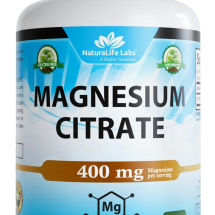 NaturaLife Labs Magnesium Citrate 400 mg per Serving – 120 Tablets, Vegan, Non-GMO