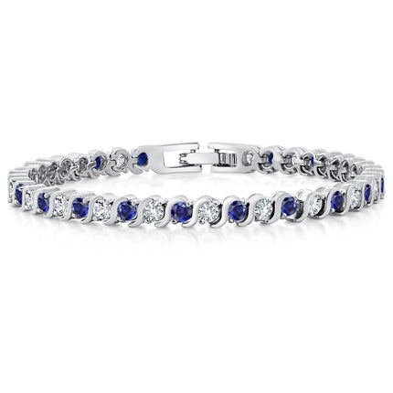 Gem Stone King Gold Plated Sapphire CZ Tennis Bracelet, Blue, White Gold