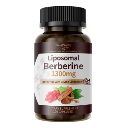 GREENPEOPLE Liposomal Berberine HCL1300mg - Berberine Supplement with Ceylon Cinnamon Activates AMPK - High Absorption Formula Healthy Weight Support – Non-GMO/Vegan – 60-Day