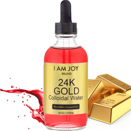 I Am Joy co. Liquid Colloidal Gold 24k 99.99% Pure 100ppm Ruby Red Water Based All Natural Electrolysis 4oz Glass Bottle