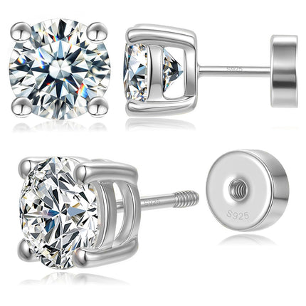 Moissanite Stud Earrings Flat Back, 925 Sterling Silver 5mm Sleep Studs
